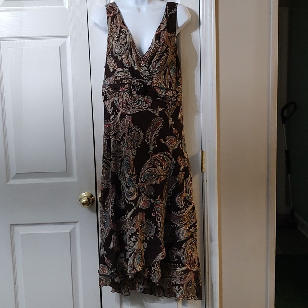 DJ Summers sleeveless brown boho bohemian layered dress Sz 14